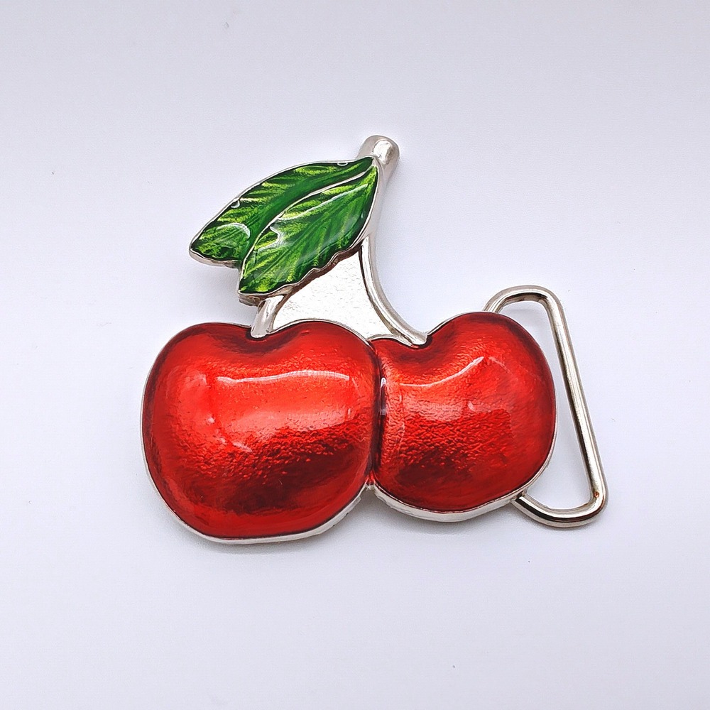 Cherry Belt Buckle Red Enamel Fruit Retro Y2K‎ Style Silver Tone